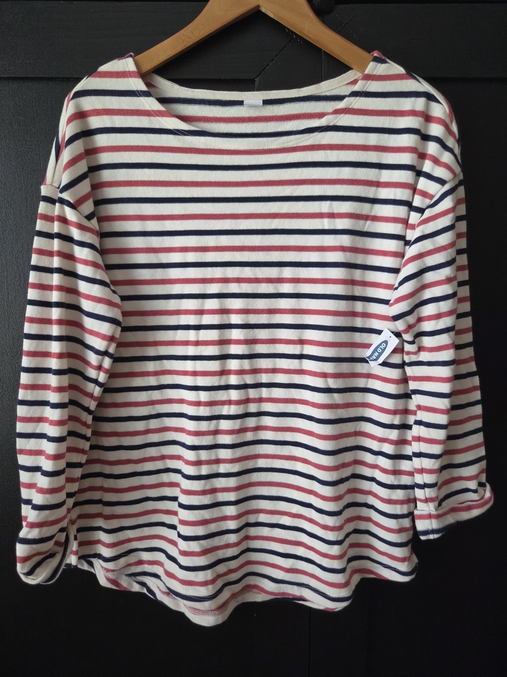 Old Navy Striped Long Sleeve Women's Top With Navy & Red ~ Size L